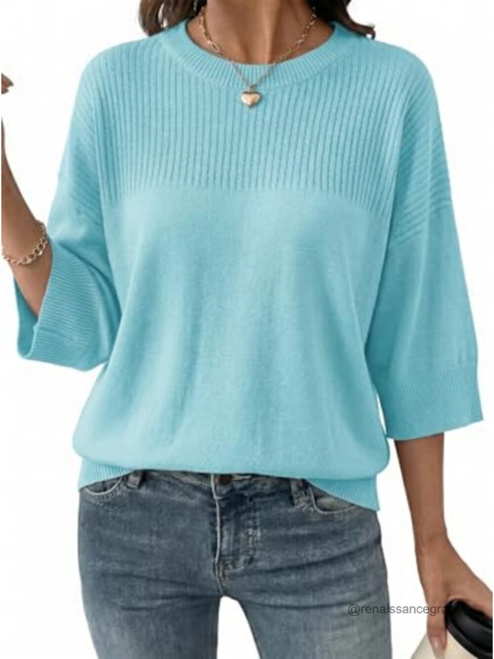 Dokotoo Womens 3/4 Sleeve Lightweight Knit Sweater Pullover Cropped